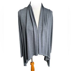 One World Sweater Open Front Charcoal Gray Stretch Knit Soft Comfort Casual NEW